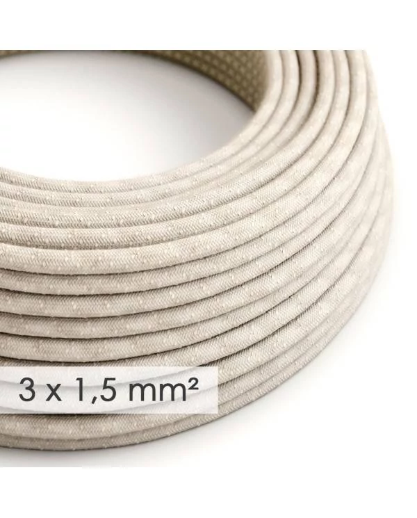 Textilkabel rund mit breitem Querschnitt 3x1,50 - Natürliches Leinen Neutral RN01