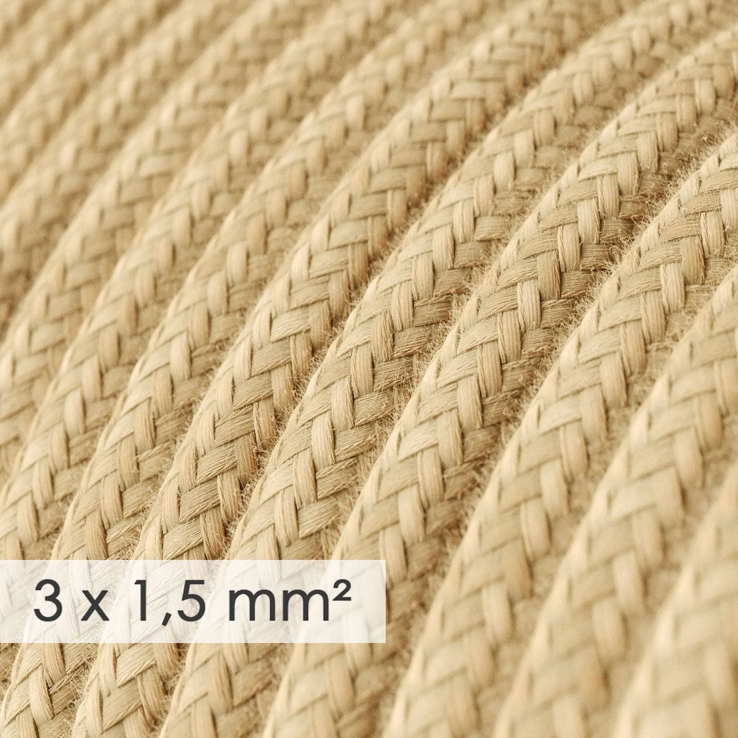 Textilkabel rund mit breitem Querschnitt 3x1,50 - Jutefaser RN06