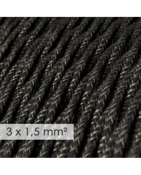 Textilkabel geflochten mit breitem Querschnitt 3x1,50 - Natürliches Leinen Anthrazit TN03
