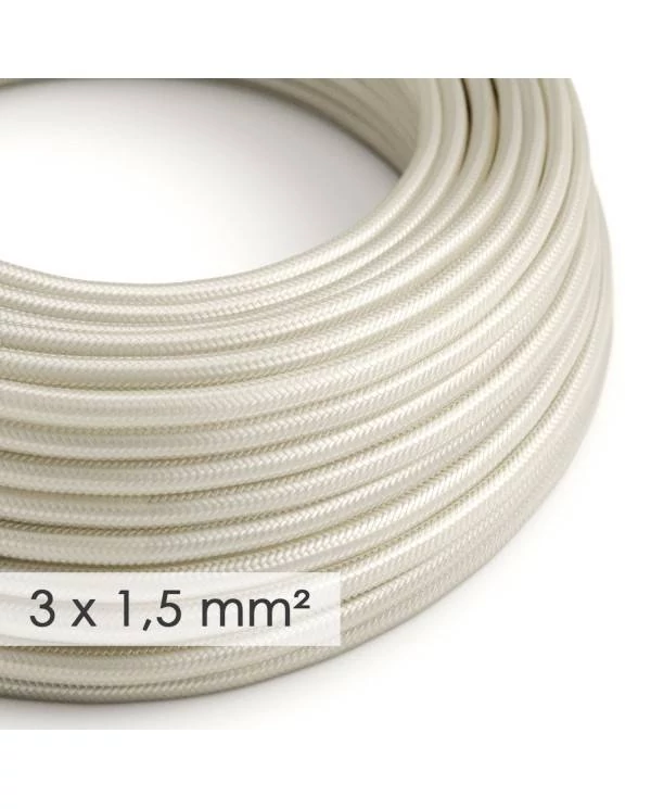 Textilkabel rund mit breitem Querschnitt 3x1,50 - Seideneffekt Elfenbein RM00