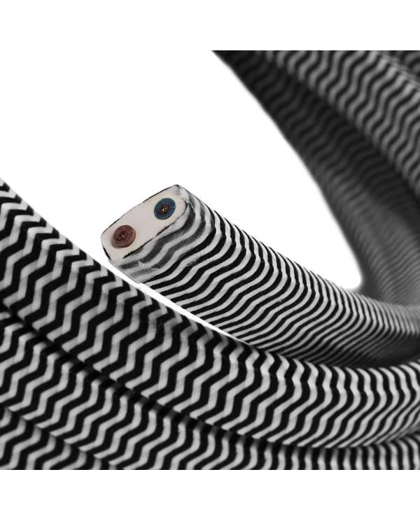 Elektrokabel überzogen mit Weiß-Schwarzem CZ04 Textil für Lichterketten, Zick-Zack