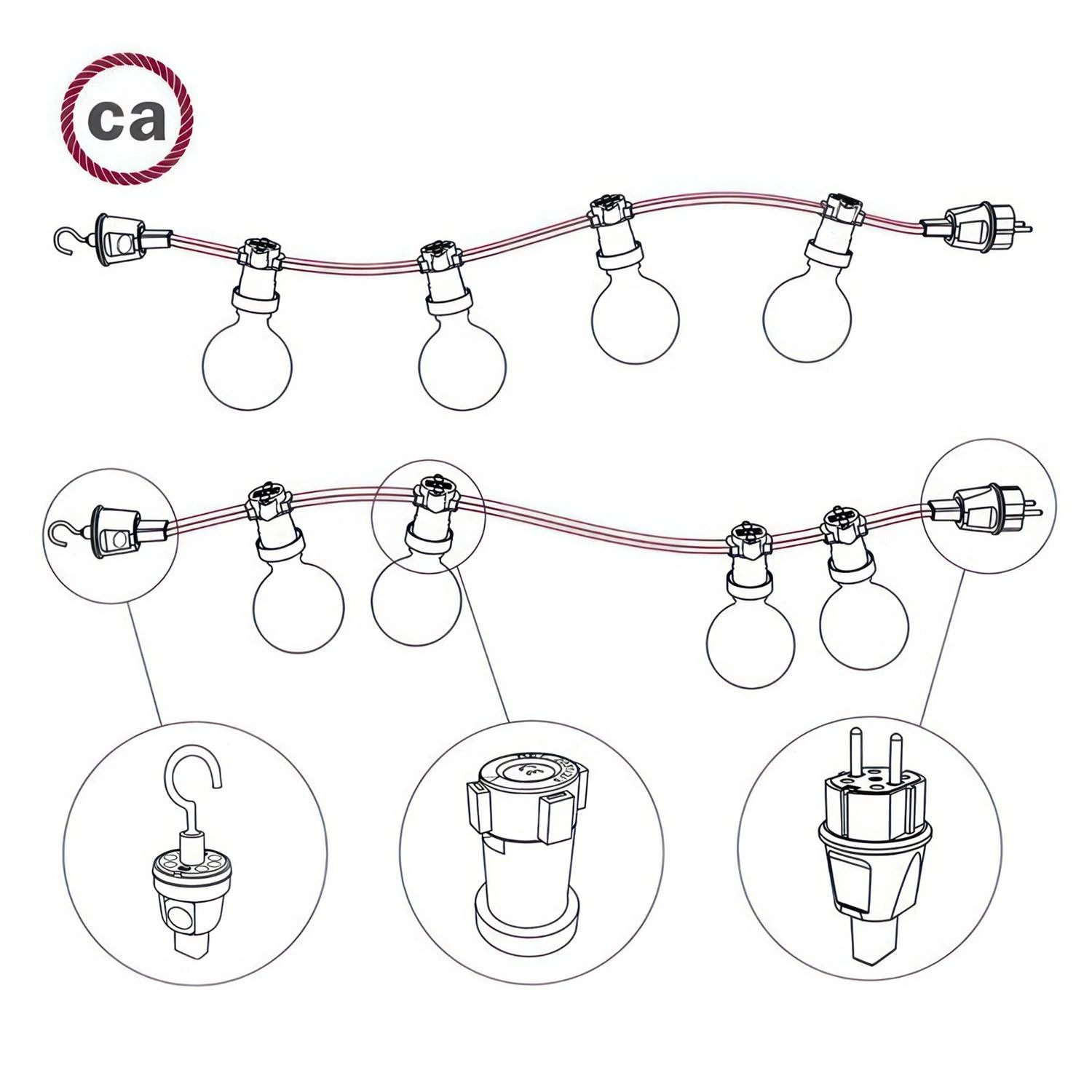 Schwarzer deutsch-französische Stecker für Lumet Lichterketten