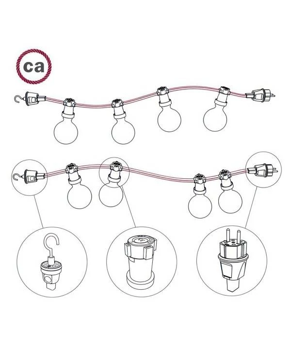 Elektrokabel überzogen mit Schwarzem-Whisky CZ22 Textil für Lichterketten, Zick-Zack