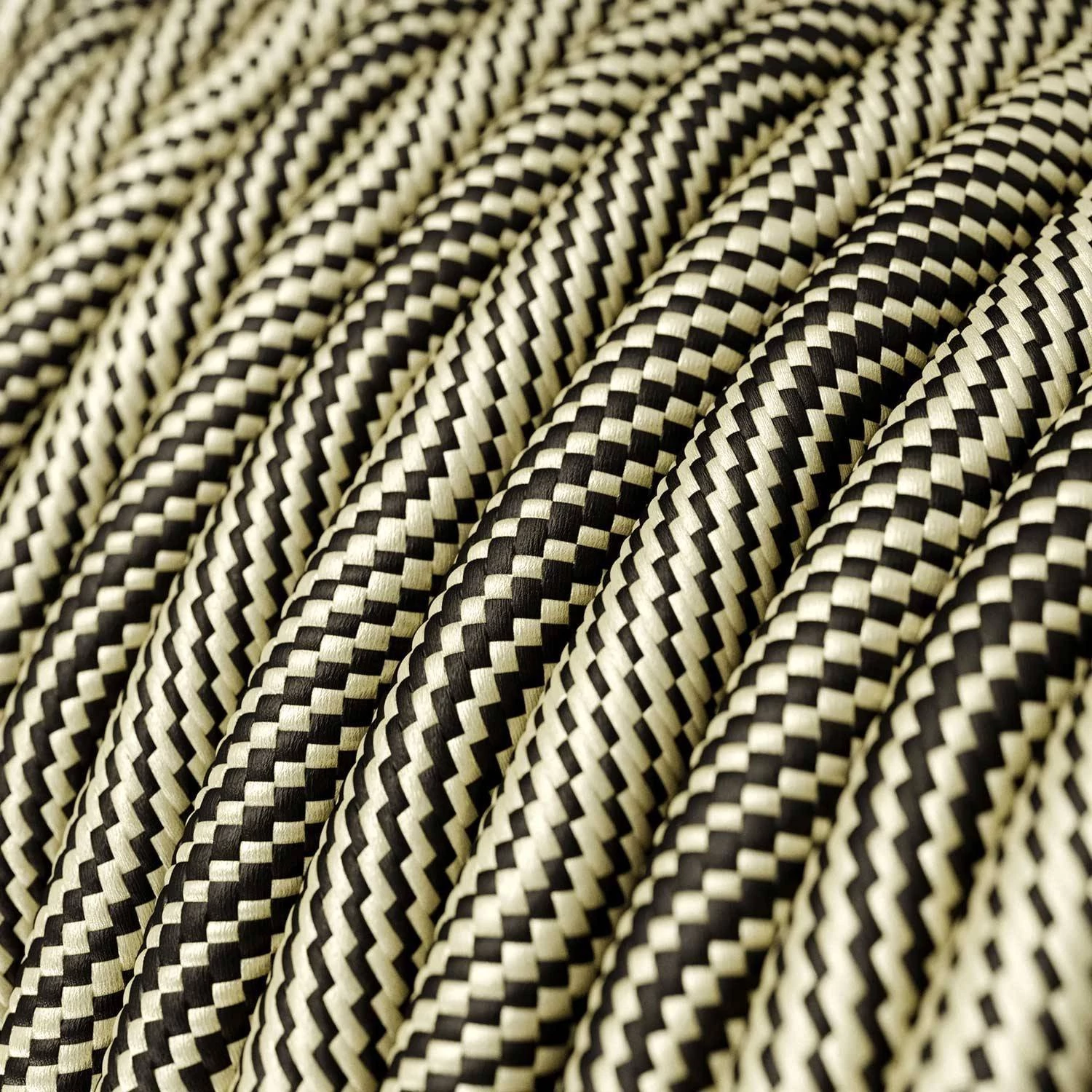 Textilkabel, Optical schwarz-gold glänzend Vertigo - Das Original von Creative-Cables - ERM65 rund 2x0.75mm / 3x0.75mm
