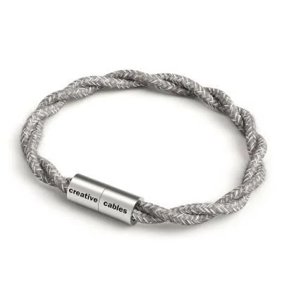 Armband mit mattsilbernem Magnetverschluss und Textilkabel TN02