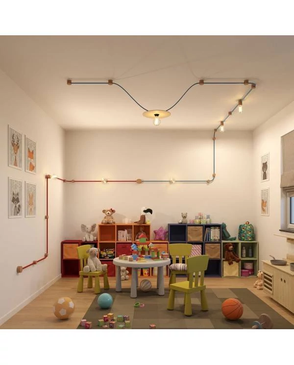 Lampenbaldachin aus Holz für Lichterketten und Filé-System. Made in Italy