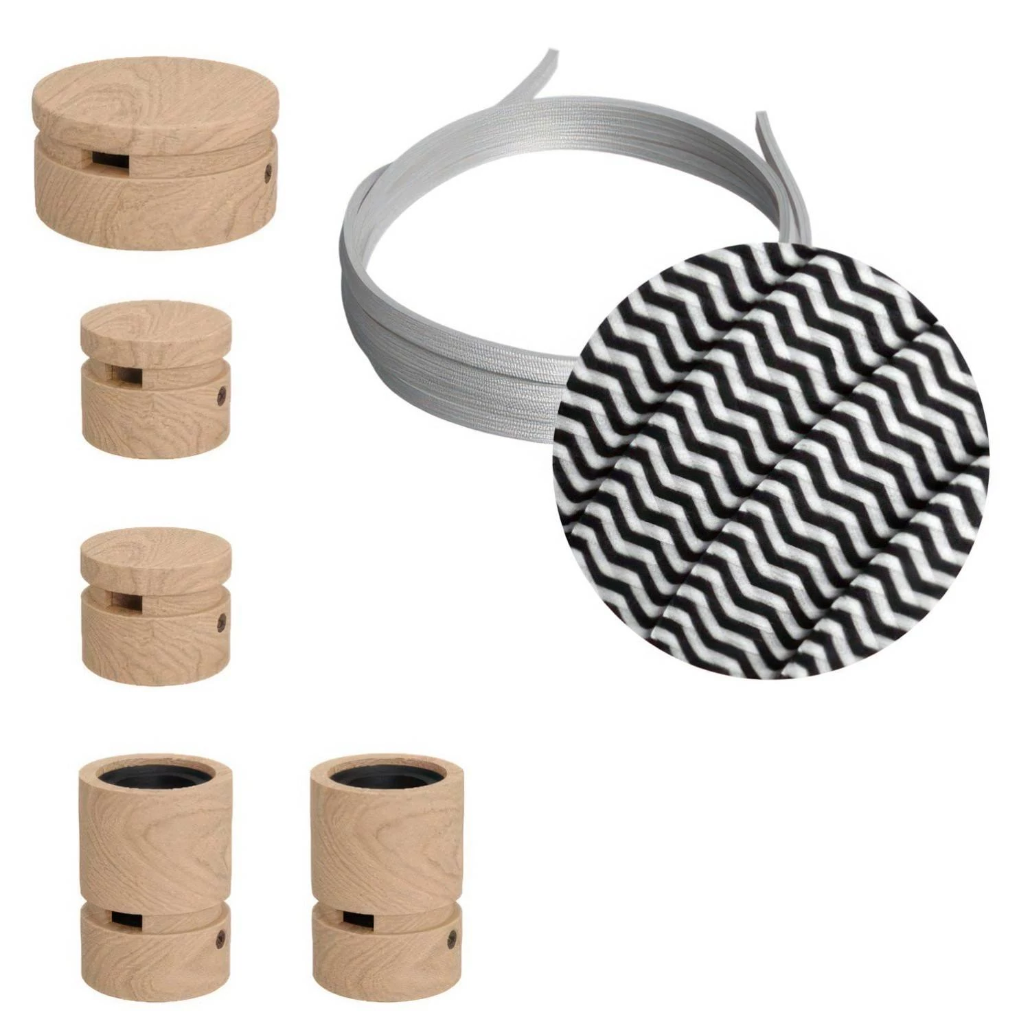 Wiggle-Kit des Filé-Systems - mit 3 m Kabel und 5 Zubehörteilen aus Holz für den Innenbereich - CZ04