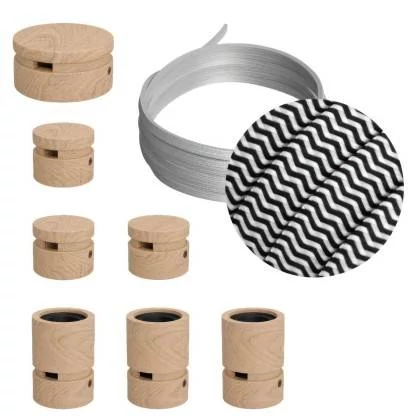 Linear-Kit des Filé-Systems - mit 5 m Kabel und 7 Zubehörteilen aus Holz für den Innenbereich - CZ04