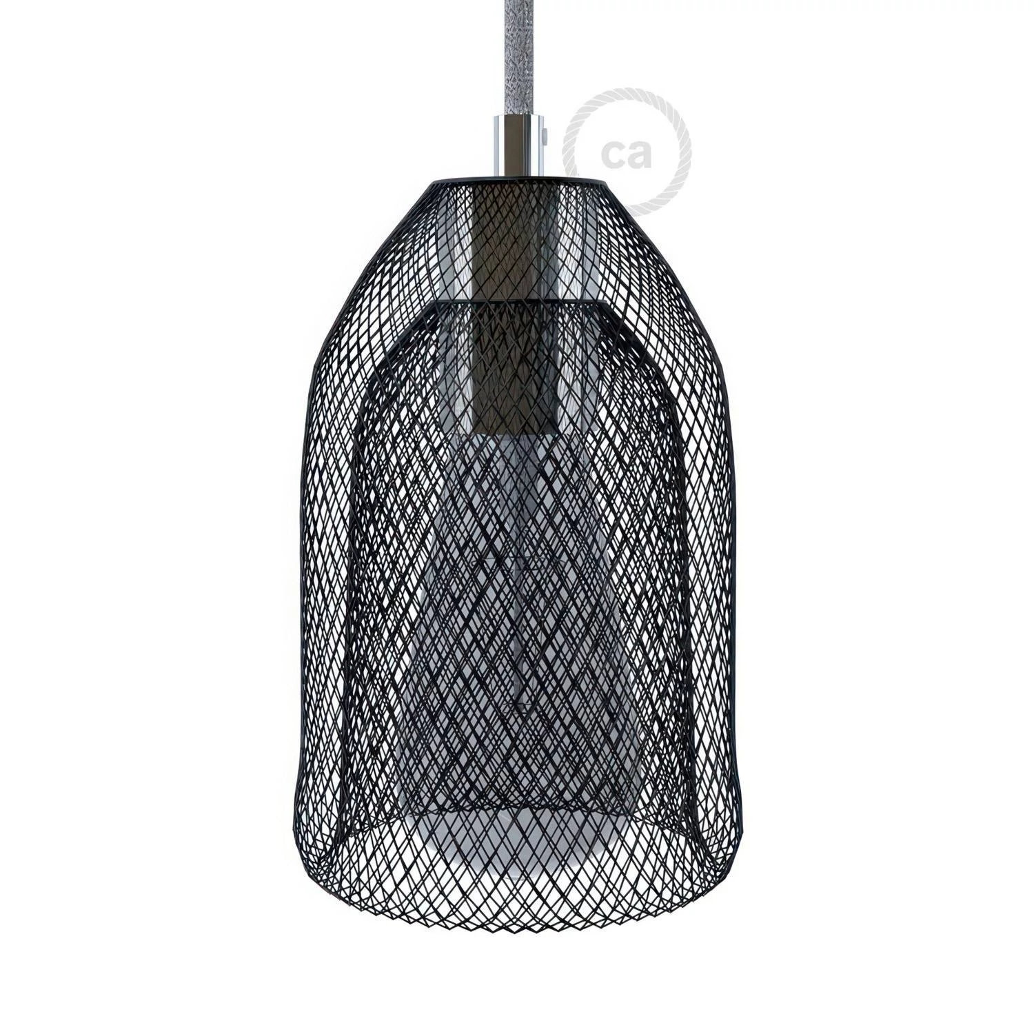 Lampenschirmkäfig Ghostbell aus Metall mit E27-Fassung - Schwarz - Chrom