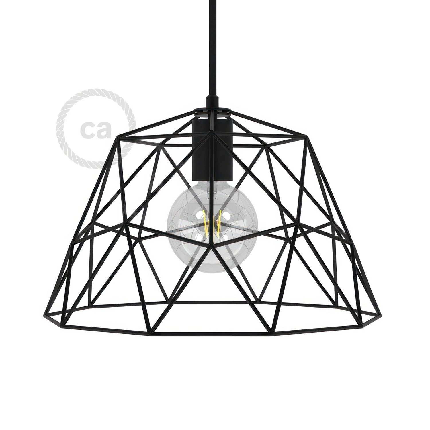 Lampenschirmkäfig Dome XL aus Metall mit E27-Fassung - Schwarz