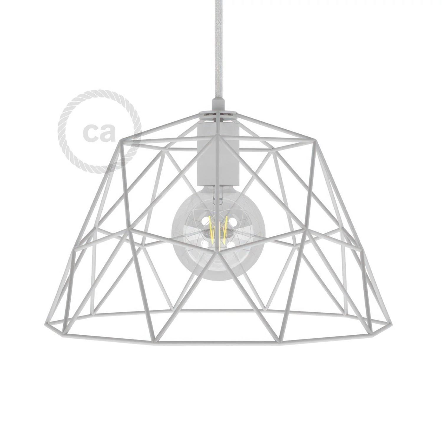 Lampenschirmkäfig Dome XL aus Metall mit E27-Fassung - Weiß