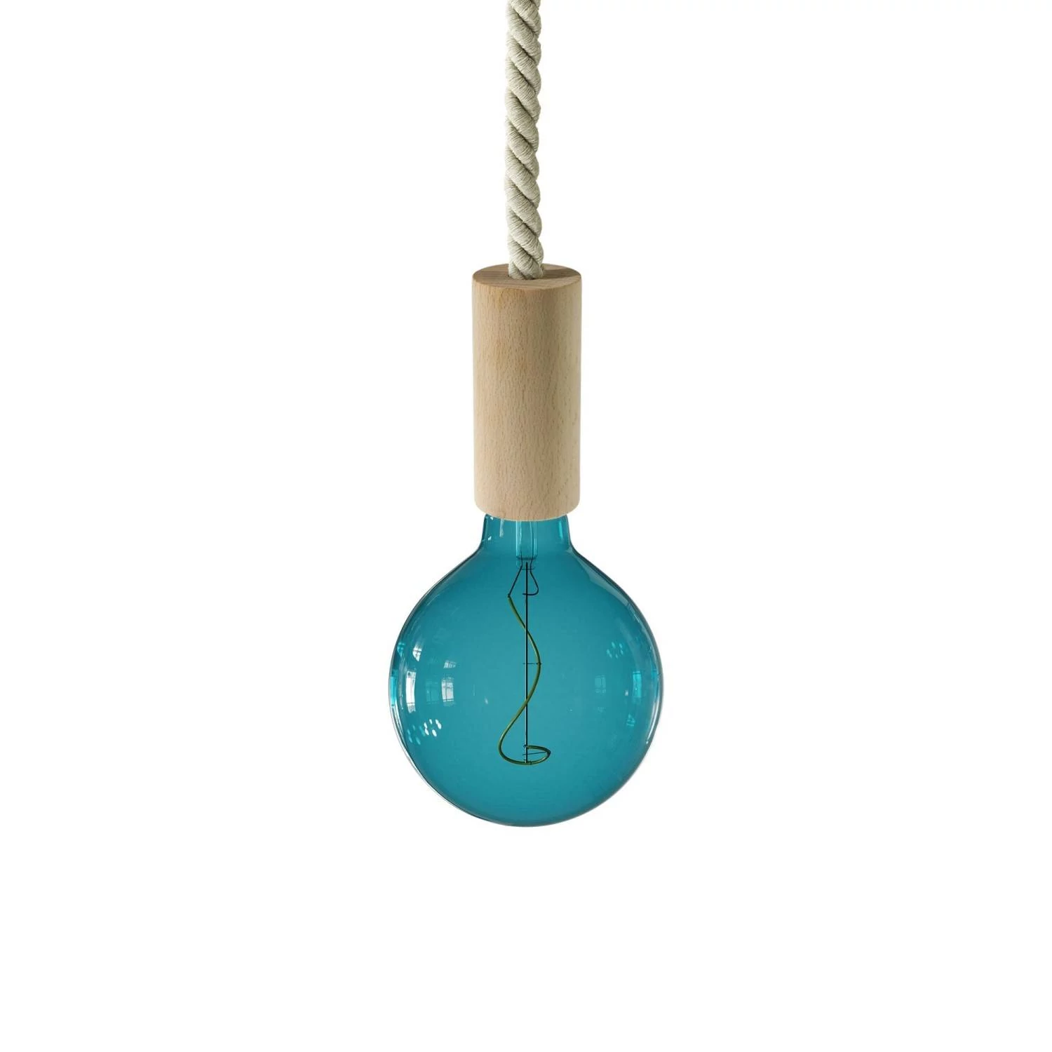 Pendelleuchte inklusive Glühbirne, XL-Tauseilkabel und Holz-Zubehör - Made in Italy