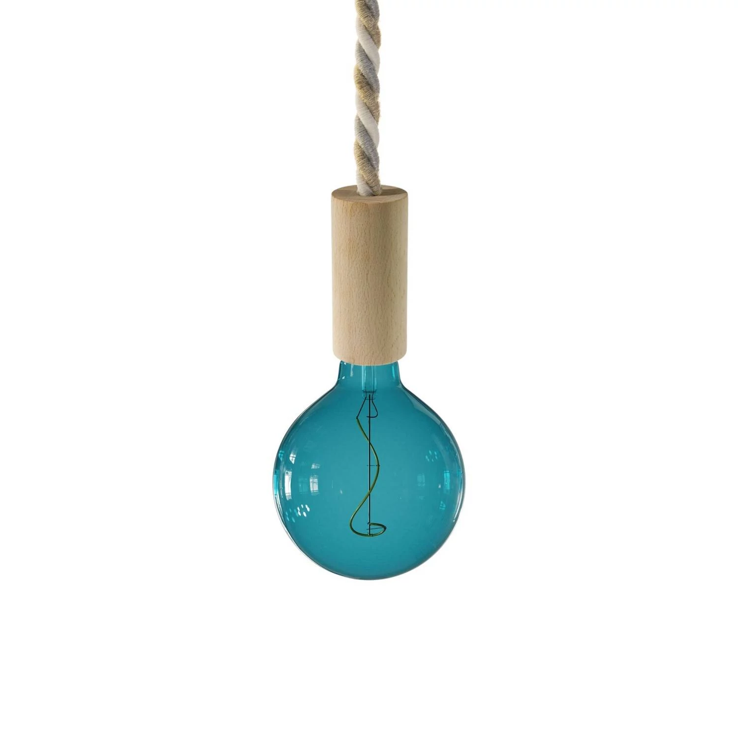 Pendelleuchte inklusive Glühbirne, XL-Tauseilkabel und Holz-Zubehör - Made in Italy