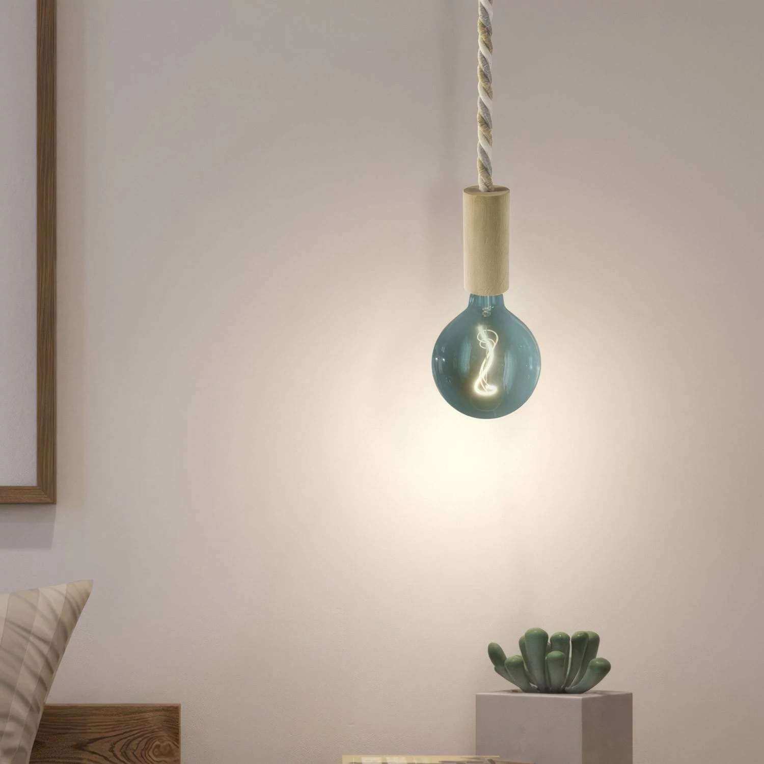 Pendelleuchte inklusive Glühbirne, XL-Tauseilkabel und Holz-Zubehör - Made in Italy