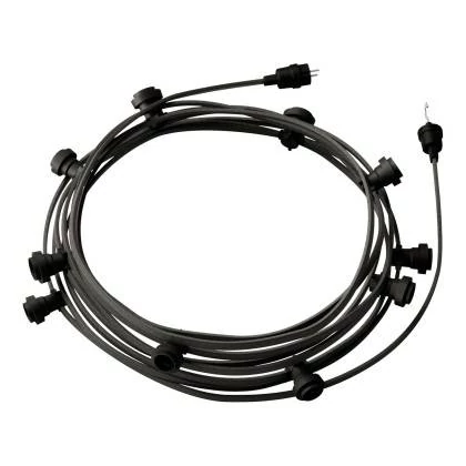12,5 m gebrauchsfertige Lumet mit 10 Lampenfassungen, Haken und Stecker in Schwarz - CM03
