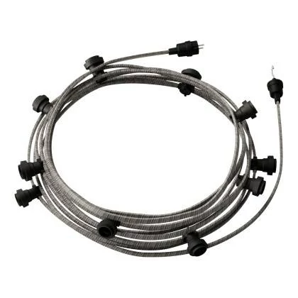 12,5 m gebrauchsfertige Lumet mit 10 Lampenfassungen, Haken und Stecker in Schwarz - ECC37