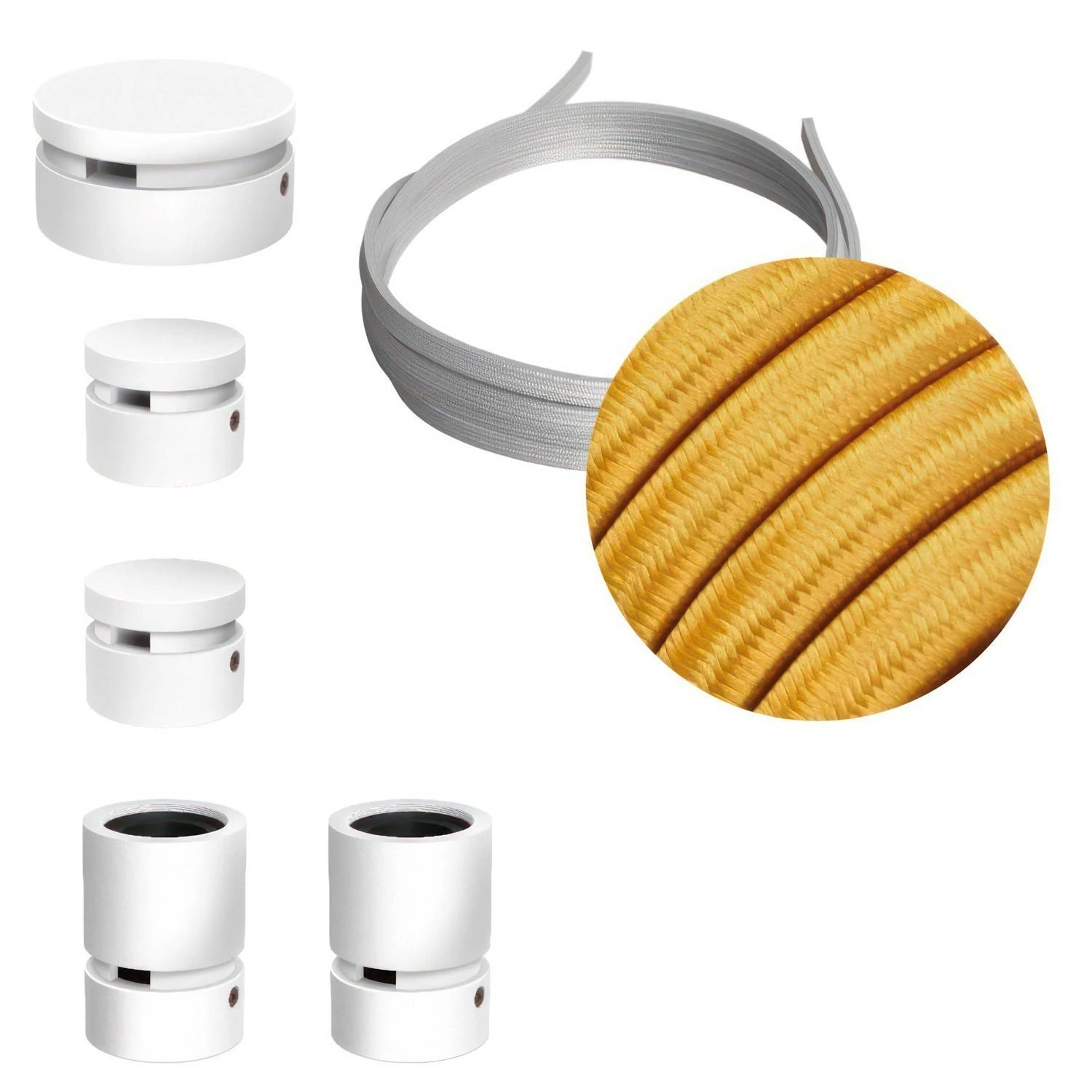 Wiggle-Kit des Filé-Systems - mit 3 m Kabel und 5 Zubehörteilen aus weißem Holz für den Innenbereich - CM05