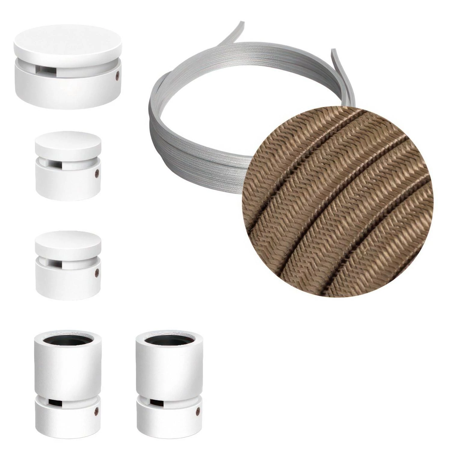 Wiggle-Kit des Filé-Systems - mit 3 m Kabel und 5 Zubehörteilen aus weißem Holz für den Innenbereich - CM27