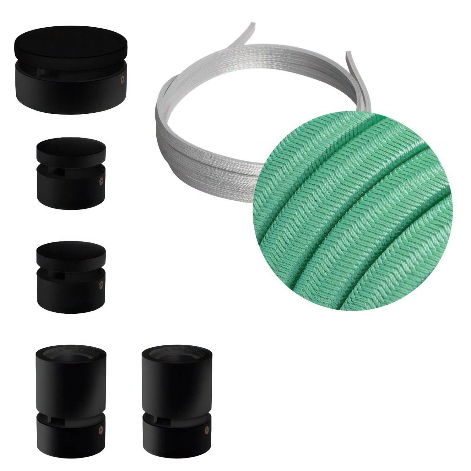 Wiggle-Kit des Filé-Systems - mit 3 m Kabel und 5 Zubehörteilen aus schwarzem Holz für den Innenbereich - CH69
