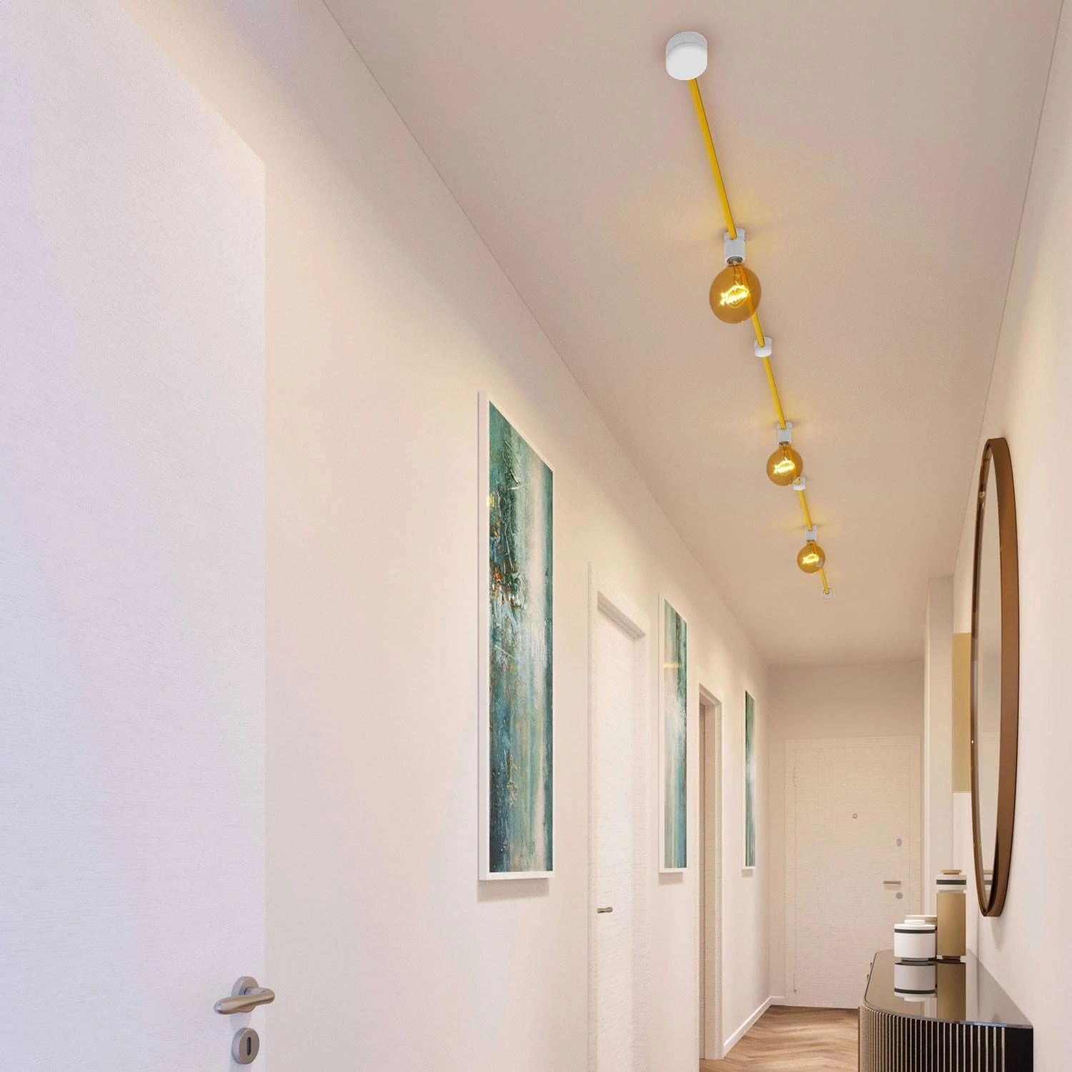 Linear-Kit des Filé-Systems - mit 5 m Kabel und 7 Zubehörteilen aus weißem Holz für den Innenbereich
