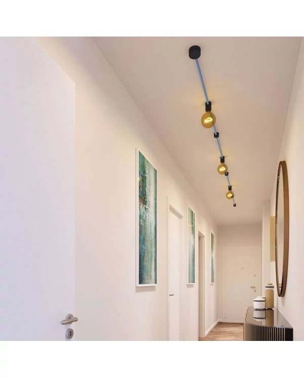 Linear-Kit des Filé-Systems - mit 5 m Kabel und 7 Zubehörteilen aus schwarzem Holz für den Innenbereich