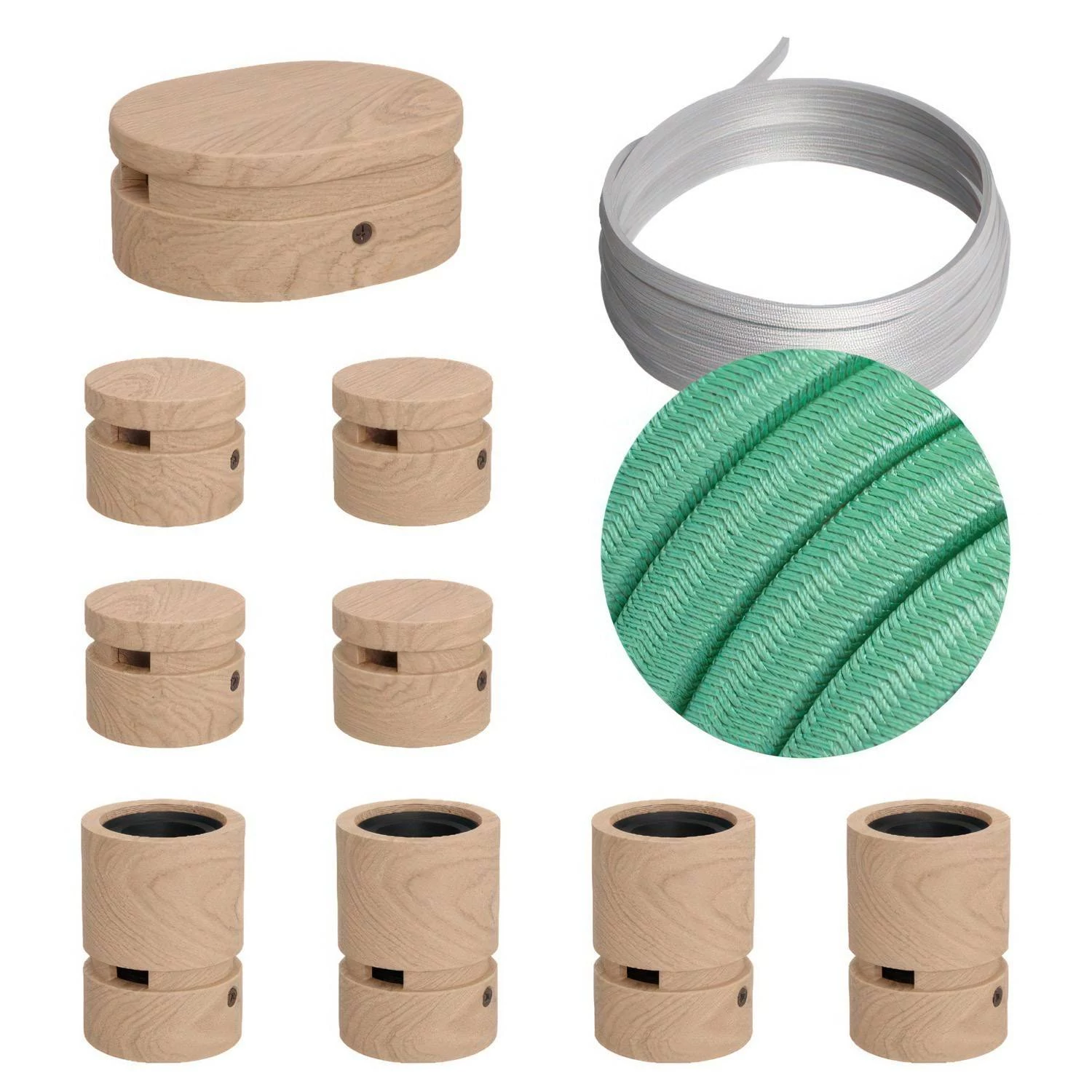 Symmetric-Kit des Filé-Systems - mit 5 m Kabel und 9 Zubehörteilen aus Holz für den Innenbereich - CH69
