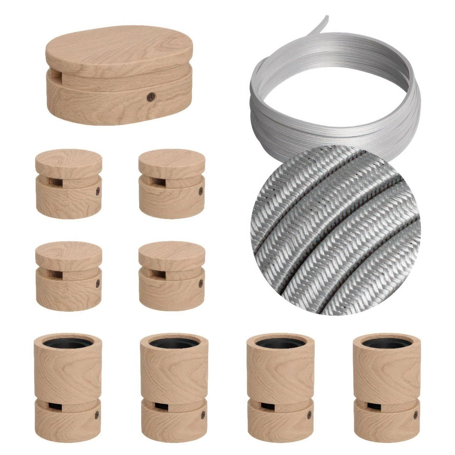 Symmetric-Kit des Filé-Systems - mit 5 m Kabel und 9 Zubehörteilen aus Holz für den Innenbereich - CM02