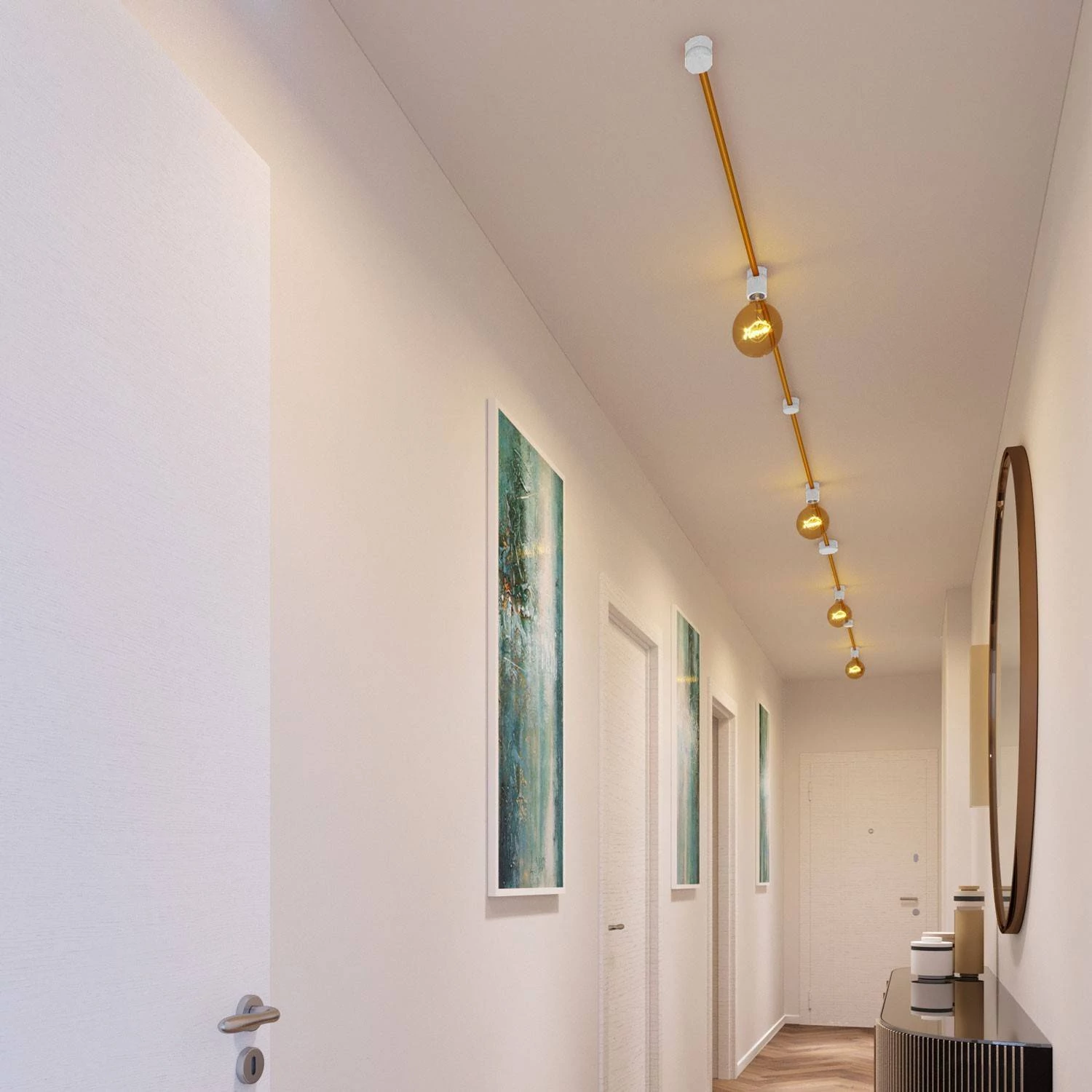Symmetric-Kit des Filé-Systems - mit 5 m Kabel und 9 Zubehörteilen aus weißem Holz für den Innenbereich
