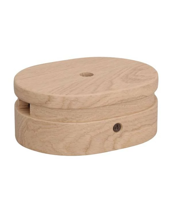Ovales Lampenbaldachin aus Holz mit zentraler Bohrung und 2 Seitenlöchern für Lichterketten und Filé-System. Made in Italy