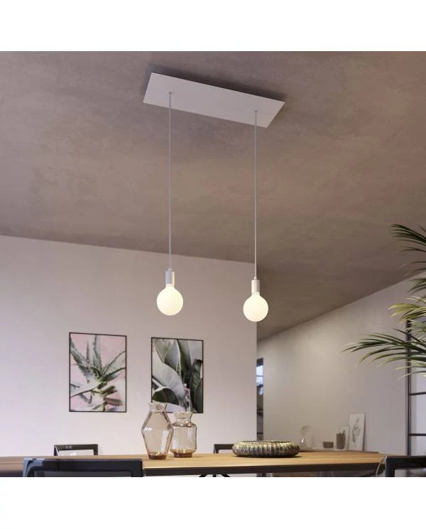 2-flammige Pendelleuchte mit XXL rechteckigem Rose-One 675 mm komplett mit Textilkabel und Beschichtungen aus Metall