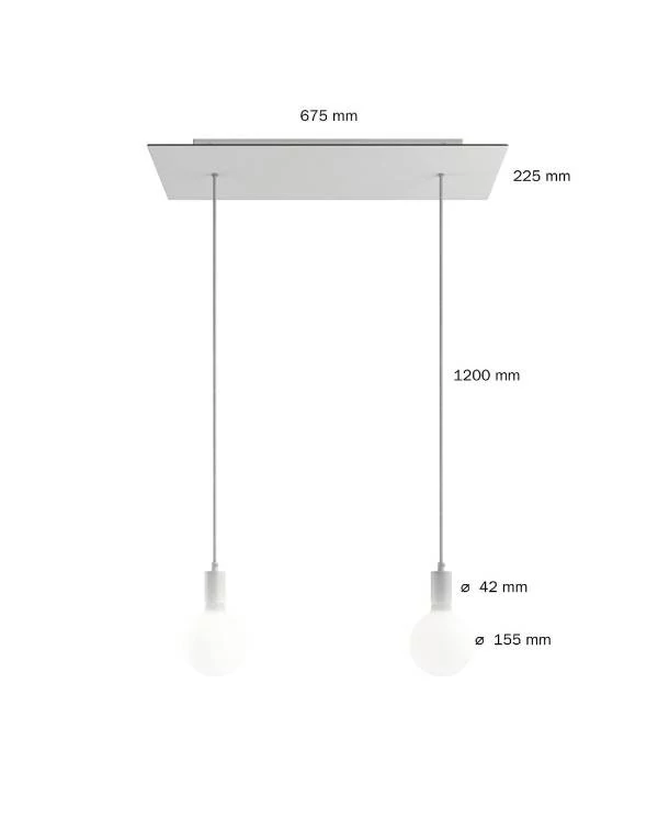 2-flammige Pendelleuchte mit XXL rechteckigem Rose-One 675 mm komplett mit Textilkabel und Beschichtungen aus Metall