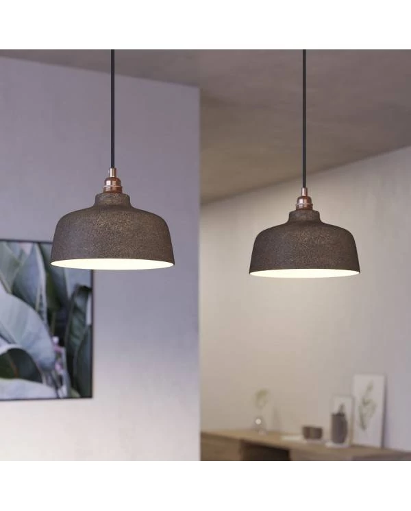 2-flammige Pendelleuchte mit rechteckigem XXL-Rose-One 675 mm komplett mit Textilkabel und Lampenschirm Coppa