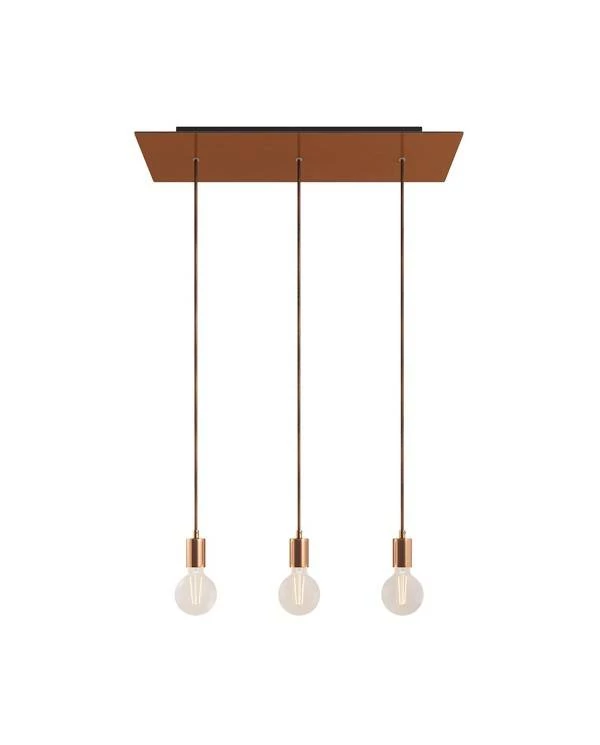 3-flammige Pendelleuchte mit rechteckigem XXL Rose-One 675 mm komplett mit Textilkabel und Beschichtungen aus Metall