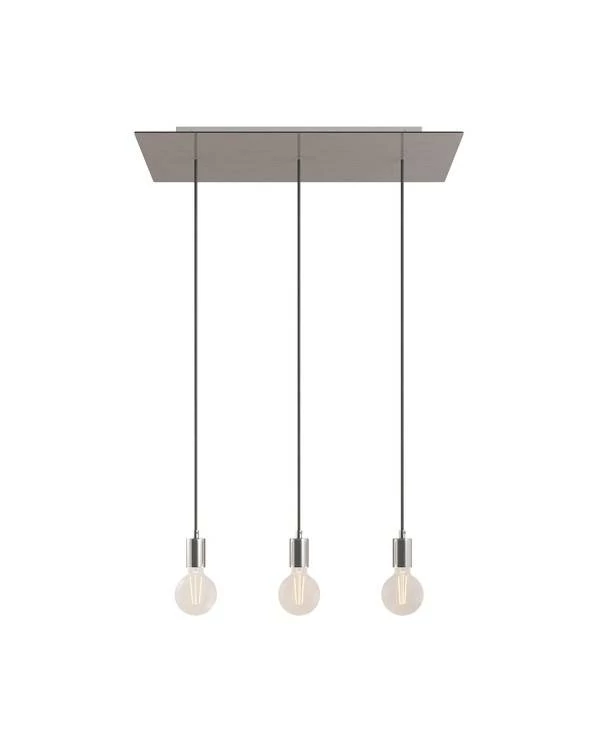 3-flammige Pendelleuchte mit rechteckigem XXL Rose-One 675 mm komplett mit Textilkabel und Beschichtungen aus Metall