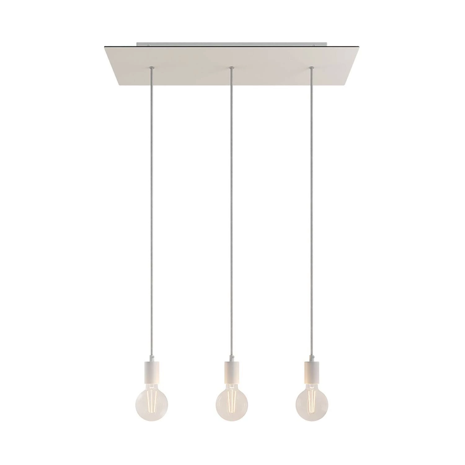 3-flammige Pendelleuchte mit rechteckigem XXL Rose-One 675 mm komplett mit Textilkabel und Beschichtungen aus Metall