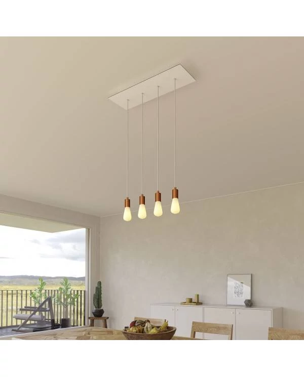 4-flammige Pendelleuchte mit rechteckigem XXL Rose-One 675 mm komplett mit Textilkabel und Beschichtungen aus Metall