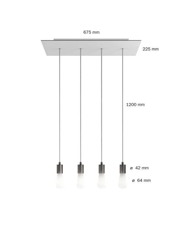 4-flammige Pendelleuchte mit rechteckigem XXL Rose-One 675 mm komplett mit Textilkabel und Beschichtungen aus Metall