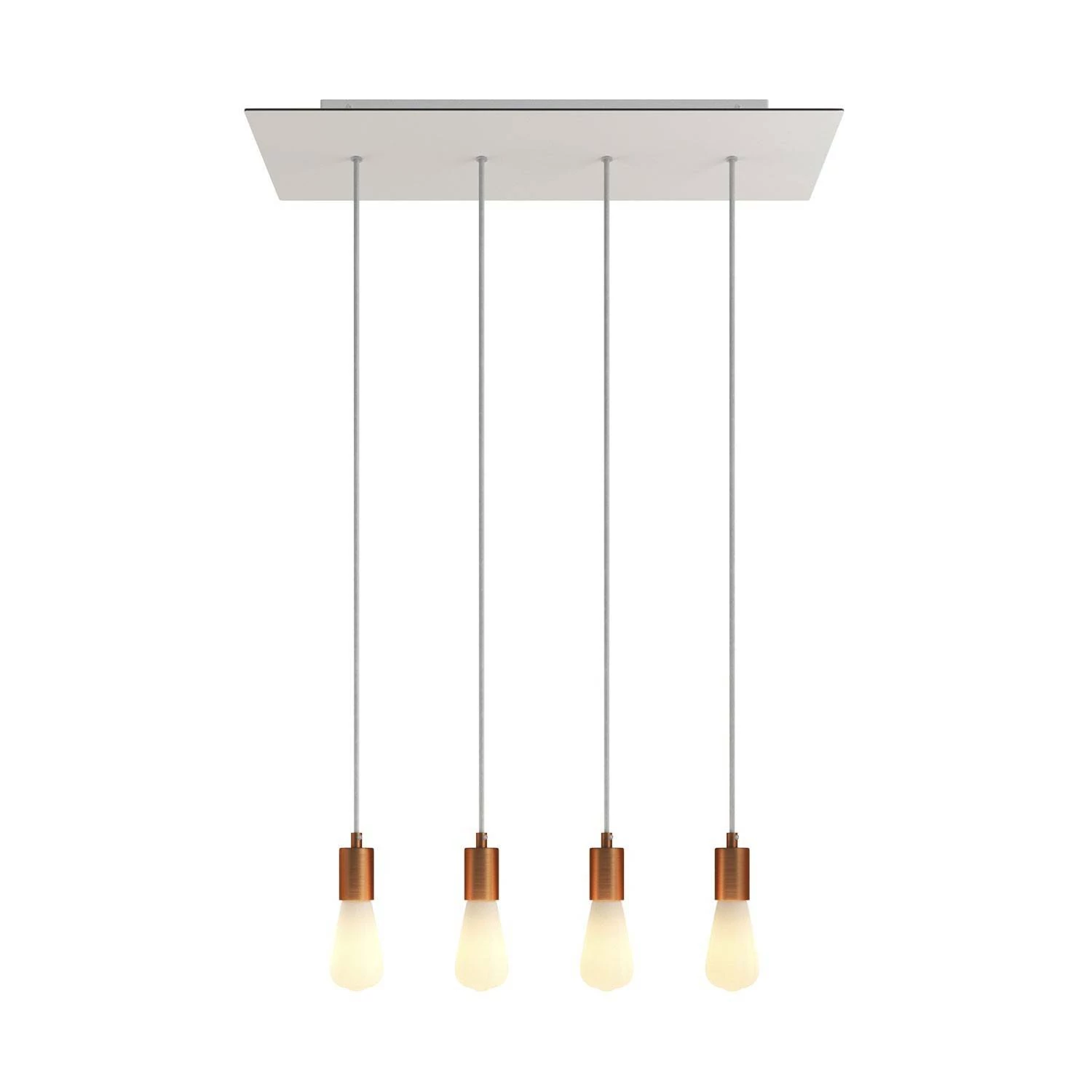 4-flammige Pendelleuchte mit rechteckigem XXL Rose-One 675 mm komplett mit Textilkabel und Beschichtungen aus Metall