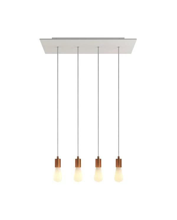 4-flammige Pendelleuchte mit rechteckigem XXL Rose-One 675 mm komplett mit Textilkabel und Beschichtungen aus Metall