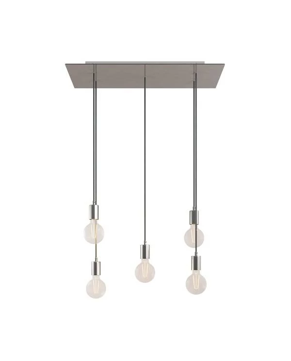 5-flammige Pendelleuchte mit rechteckigem XXL Rose-One 675 mm komplett mit Textilkabel und Beschichtungen aus Metall