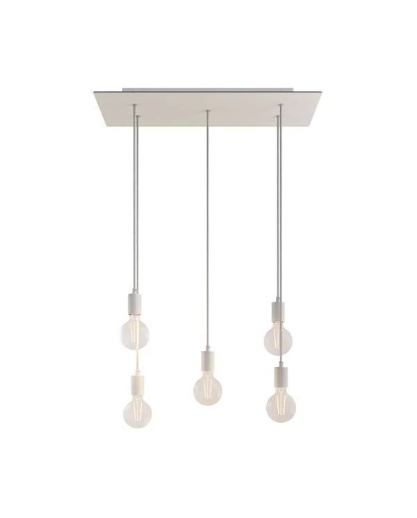5-flammige Pendelleuchte mit rechteckigem XXL Rose-One 675 mm komplett mit Textilkabel und Beschichtungen aus Metall