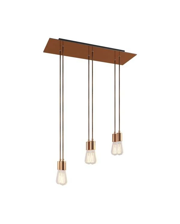 6-flammige Pendelleuchte mit rechteckigem XXL Rose-One 675 mm komplett mit Textilkabel und Beschichtungen aus Metall