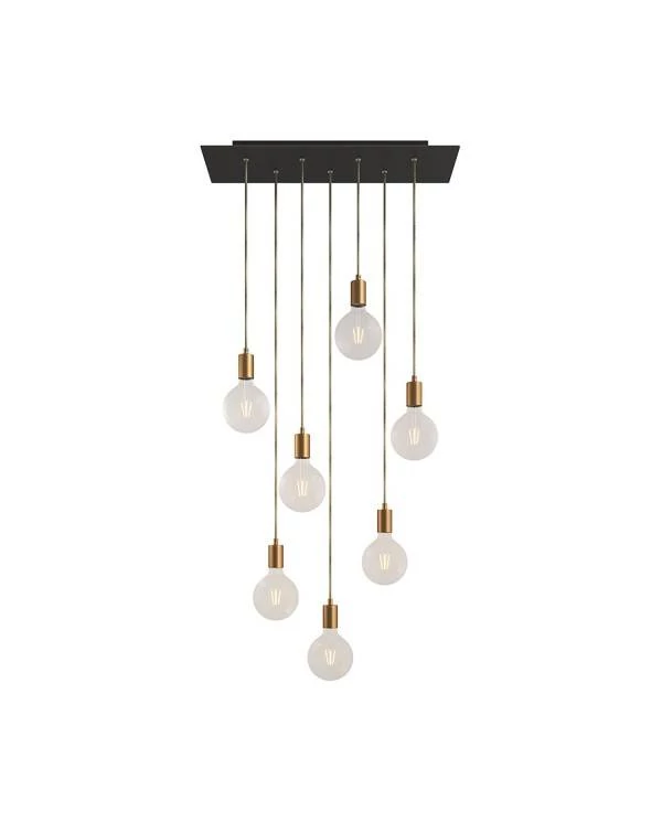 7-flammige Pendelleuchte mit rechteckigem XXL Rose-One 675 mm komplett mit Textilkabel und Beschichtungen aus Metall