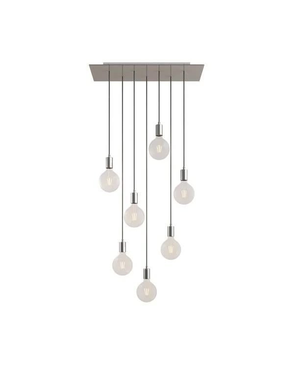 7-flammige Pendelleuchte mit rechteckigem XXL Rose-One 675 mm komplett mit Textilkabel und Beschichtungen aus Metall