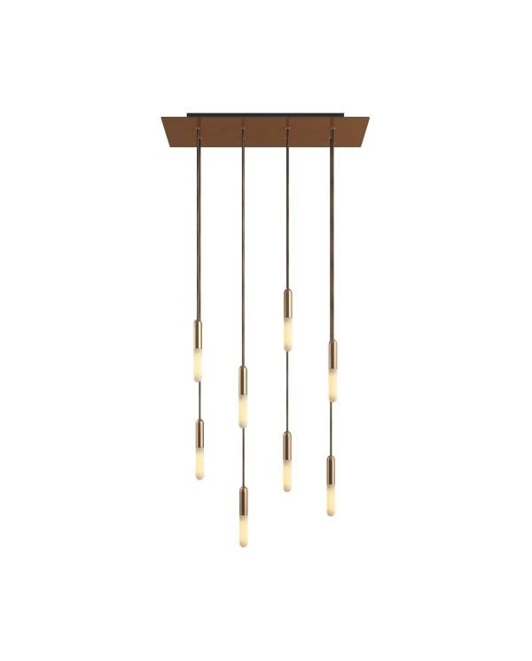 8-flammige Pendelleuchte mit rechteckigem XXL Rose-One 675 mm komplett mit Textilkabel und Beschichtungen aus Metall