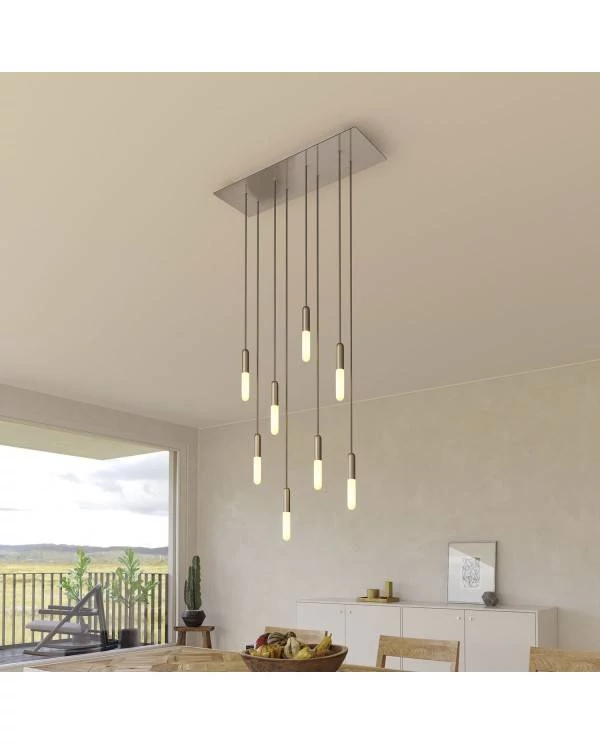8-flammige Pendelleuchte mit rechteckigem XXL Rose-One 675 mm komplett mit Textilkabel und Beschichtungen aus Metall