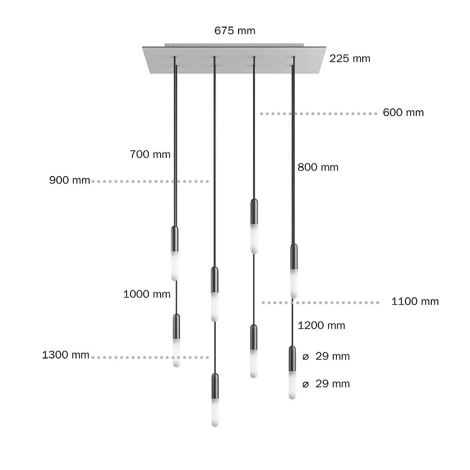 8-flammige Pendelleuchte mit rechteckigem XXL Rose-One 675 mm komplett mit Textilkabel und Beschichtungen aus Metall