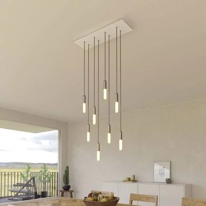 8-flammige Pendelleuchte mit rechteckigem XXL Rose-One 675 mm komplett mit Textilkabel und Beschichtungen aus Metall