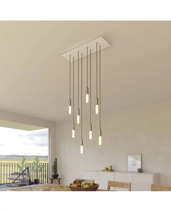 8-flammige Pendelleuchte mit rechteckigem XXL Rose-One 675 mm komplett mit Textilkabel und Beschichtungen aus Metall
