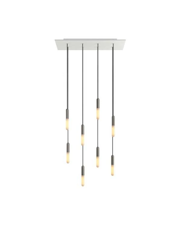 8-flammige Pendelleuchte mit rechteckigem XXL Rose-One 675 mm komplett mit Textilkabel und Beschichtungen aus Metall